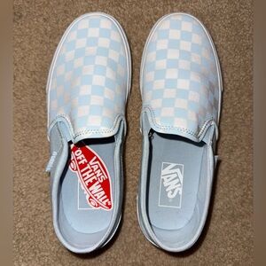 Vans Light Blue White Checkered Slip-On Sneakers